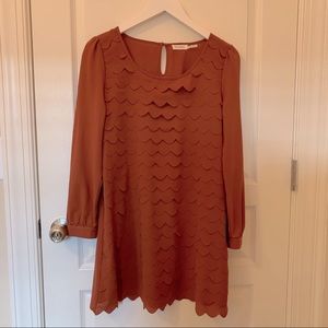 Blu Pepper Rust Scalloped Shift Dress